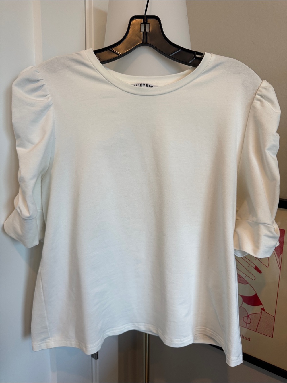 Walter Baker White Puff Sleeve Crewneck Top, Size XL